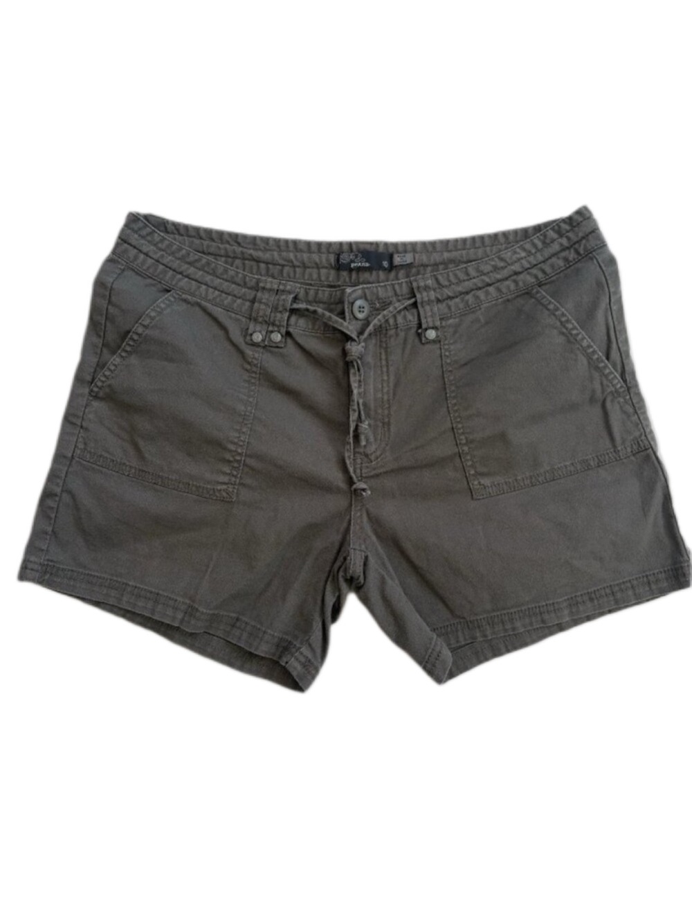 prAna Women’s 10 Elle Shorts Organic Cotton Gray Green Hiking Camping Outdoor